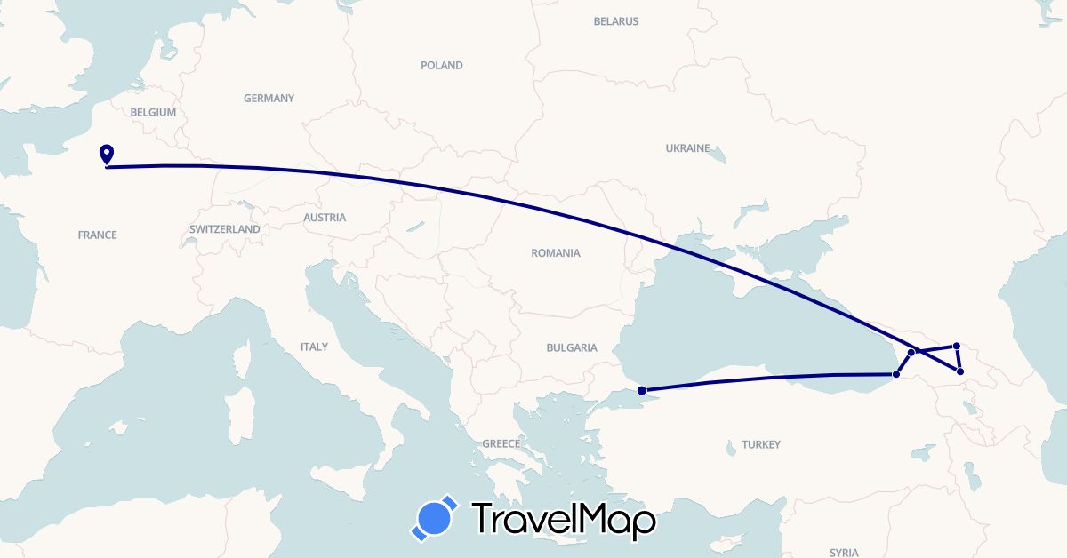 TravelMap itinerary: driving in France, Georgia, Turkey (Asia, Europe)